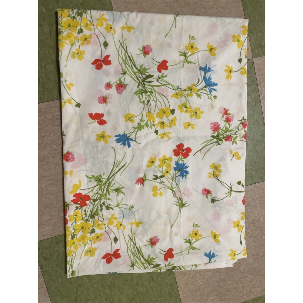 Vtg Fieldcrest Perfection Multicolor Floral Twin Flat Sheet Percale Made USA